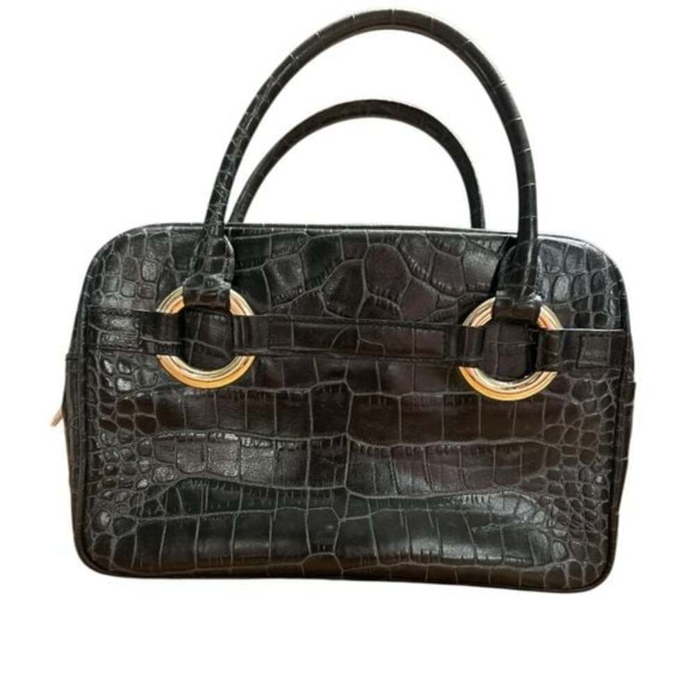 ANTONIO MELANI Black Croc Embossed Satchel